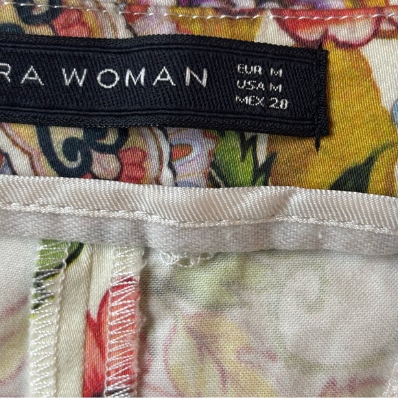 Zara Floral Ankle Pants Trousers Womens Sz M All Over Print Multicolor Stretch - Picture 8 of 9